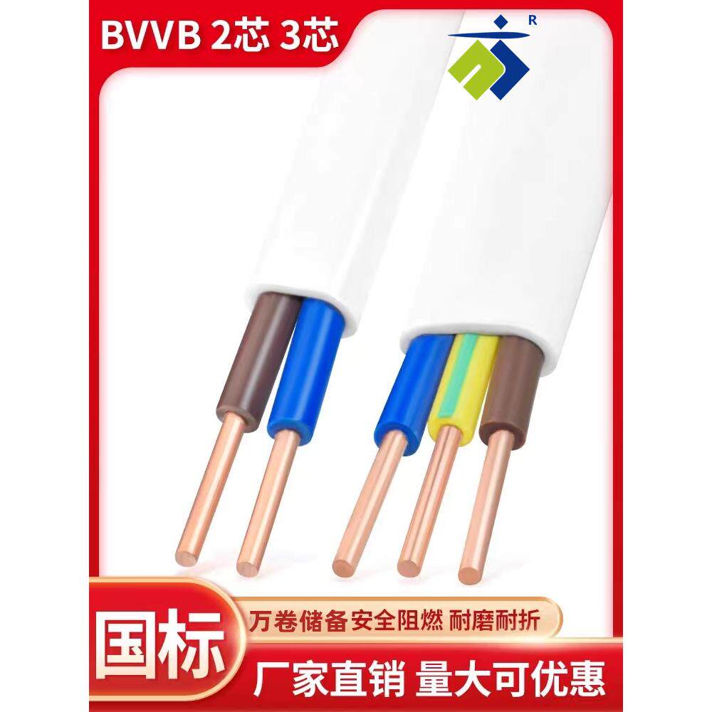 BVB硬护套线RVB软芯护套2/3*1/1.5/2芯.5/4/6平方V白695V色平行线