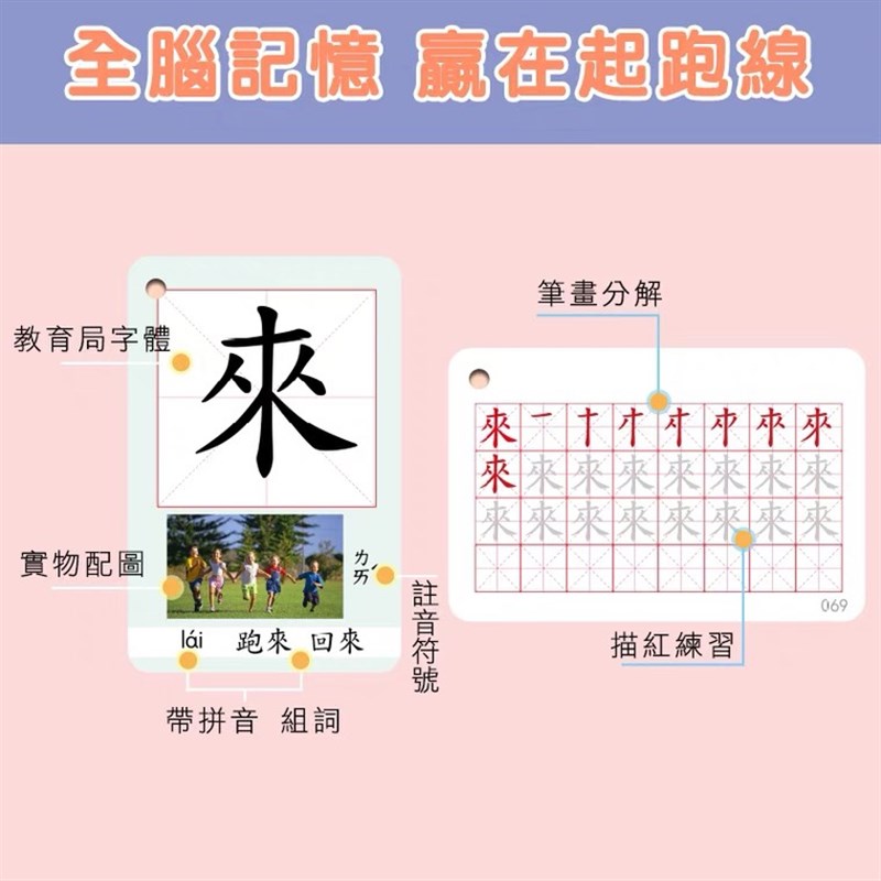 幼儿童繁体中文字卡片香港彩图拼音笔顺识生字早教益智闪卡撕不烂