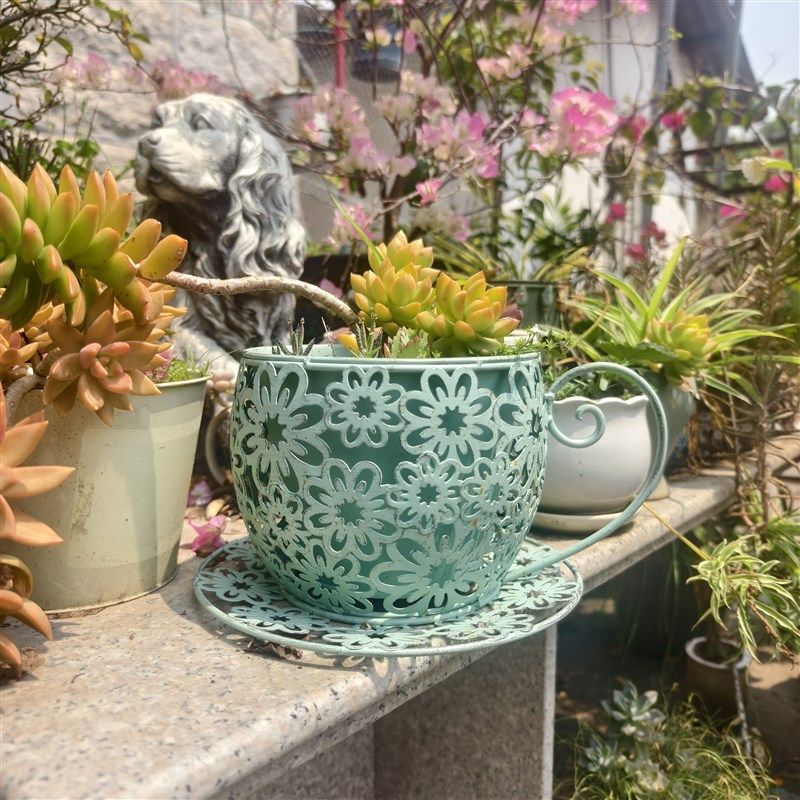 欧式复古镂空铁艺花茶杯架咖啡厅下午茶具套装创意摆件装饰品,鲜花速递/花卉仿真/绿植园艺,花盆,淘宝优惠券,粉丝福利购,淘宝优惠卷