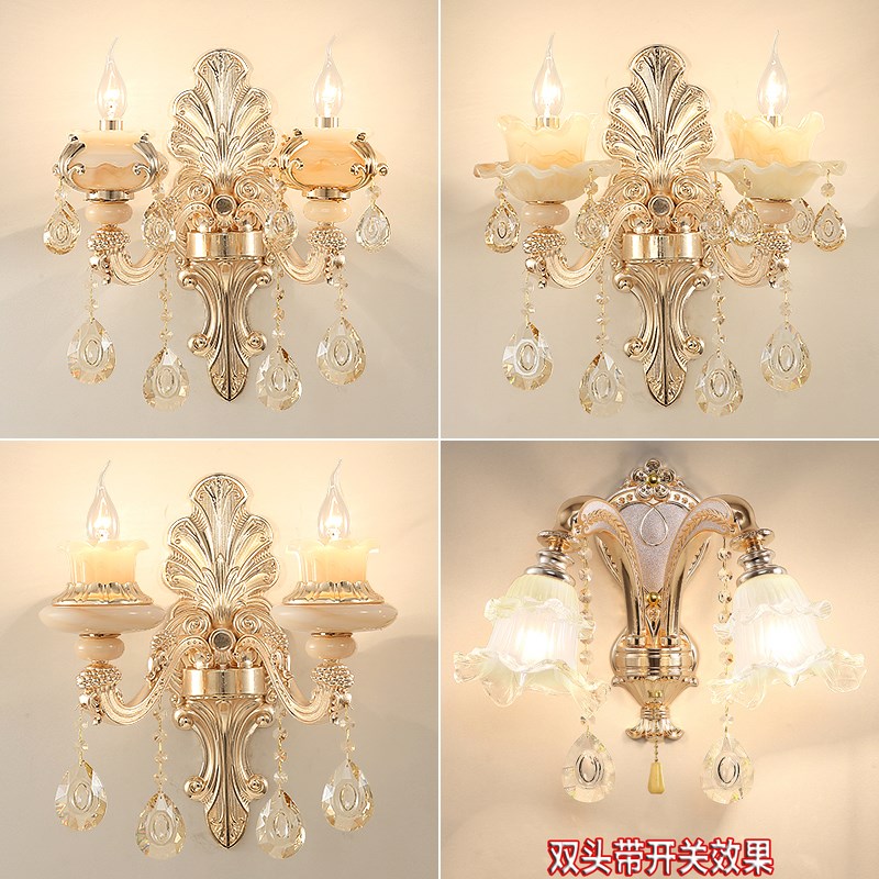 无线充电壁灯 欧式床头客厅卧室电池壁灯电视墙仿云石led水晶壁灯