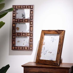 东南亚泰国复古老柚木大相框挂墙怀旧实木装饰油画框创意装裱摆件