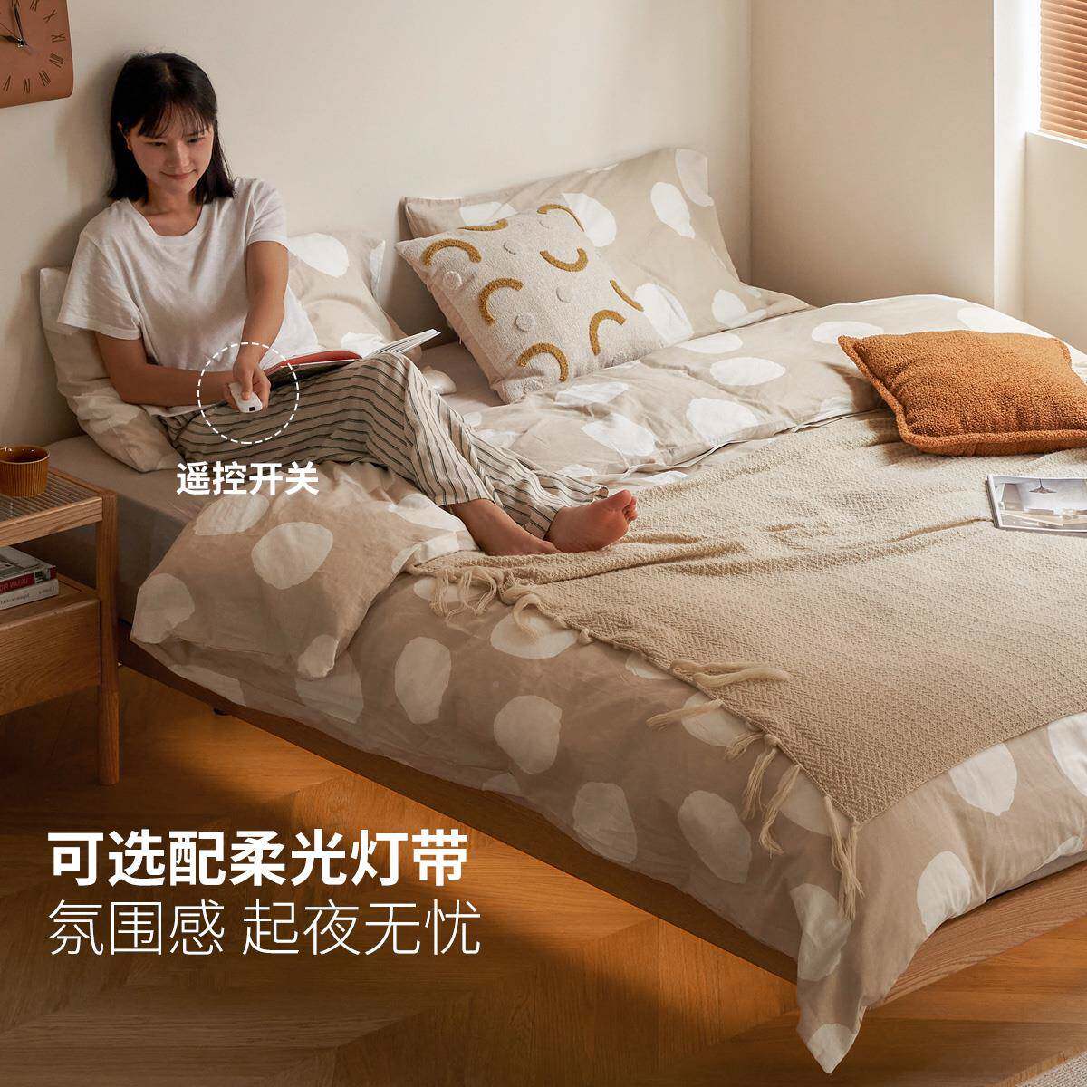 床实木橡木无床头榻榻米主卧齐边浮民宿悬排架骨床简约小户NZU型