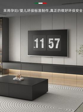 轻奢灰空色黑色悬EUL茶几电视组合简约现代客厅柜家小用户型岩板t