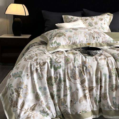 美式复古花卉全长棉数码印花拼0角四件套LVE10支缎绒棉丝滑贡轻奢