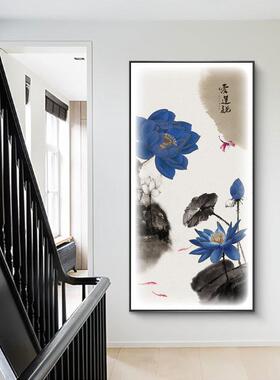 入户玄带灯晶瓷关挂画走廊过LED发光道URU荷花高装饰画竖档版新中