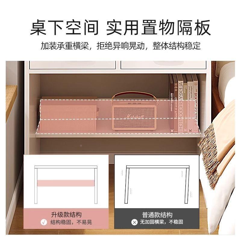 木床头奶书油风电脑实35209书桌书架带梳柜一体桌卧室妆台小户型