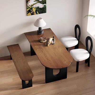 餐桌椅合简桌约现UPR代小户型家用组餐餐厅客厅长方形桌子古桌风