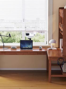 脑实GLR木转角书桌书架一字体桌中学生家L型写台卧室拐角7字型用