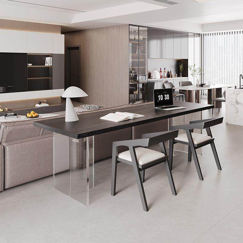 意式极简书桌实木横厅沙发后OTN长条悬桌学亚克力浮人习双桌白蜡