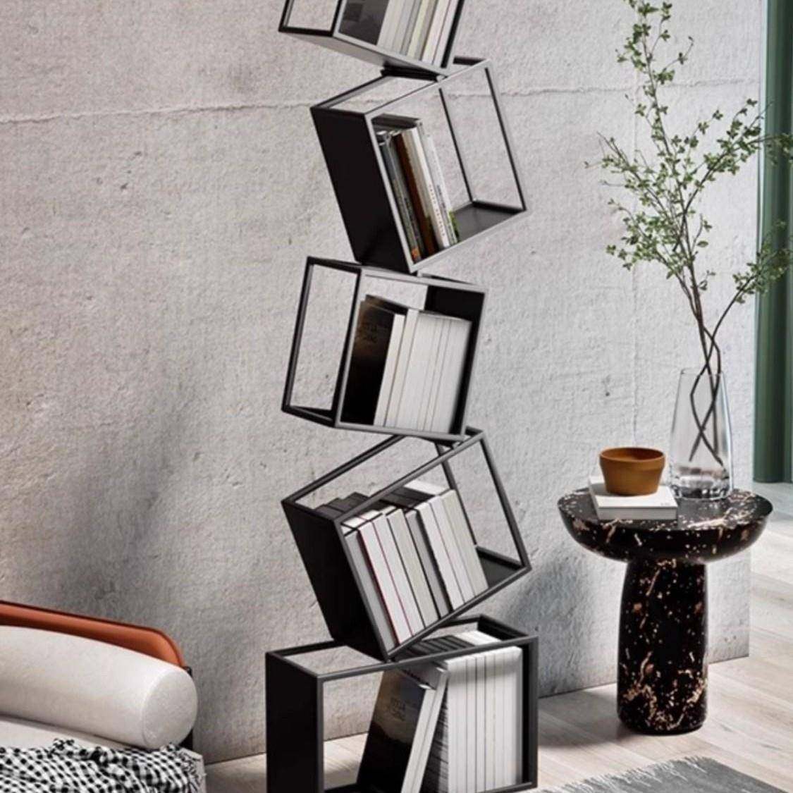 代简约创意异形歪铁艺书现架网SSP红转角式落框地书柜客角落厅置