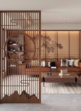 新式实木中栏屏风玄关隔断客厅遮挡酒店茶社栅现镂代FST空置物架