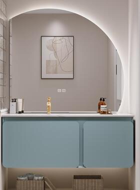 现代简约岩板无陶瓷一体盆室柜设51783计师浴漱风卫生间洗台缝洗