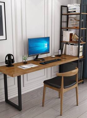 美式实木条书桌带书一体桌组合家架电脑用桌办公桌卧室长桌34408书架