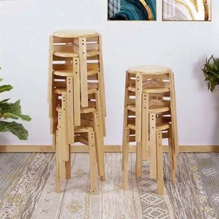 实木圆凳子家用木板凳现代简约小凳子矮凳客厅原木餐桌凳可叠放凳