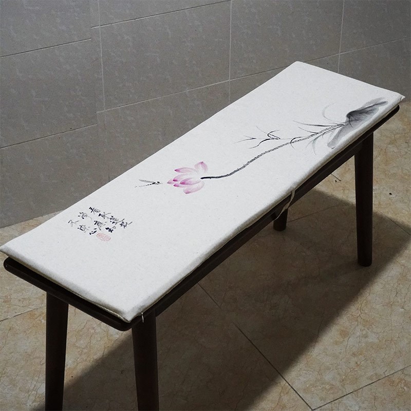 定制长凳垫坐垫长方形实木沙发座垫子板凳长凳棉麻长条垫中式手绘