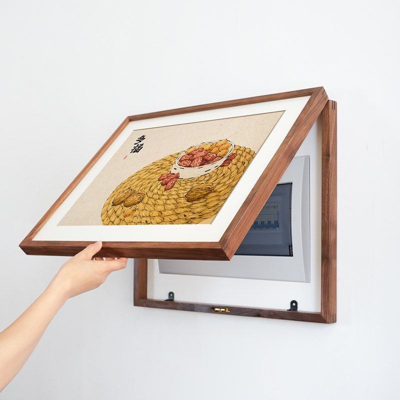 黑胡桃电表箱装饰画柚木配电箱遮挡弱电翻盖横版电闸盒餐厅挂画