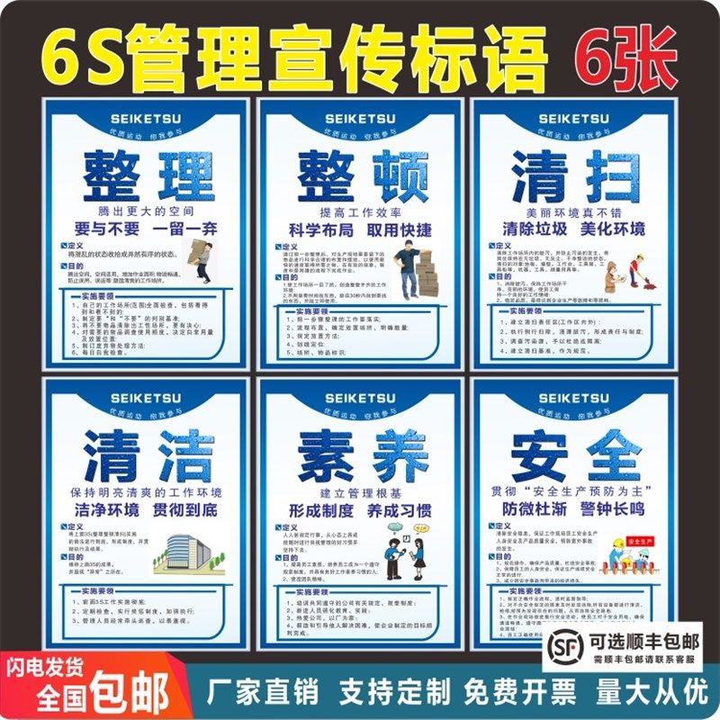 6S管理宣传标语仓库工厂企业制度7S车间看板警示标志 挂图8S 管理
