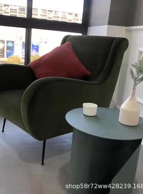 法式丝单人绒沙发复古轻卧室阳台阅PGC奢楼读休闲椅影民宿焦糖色