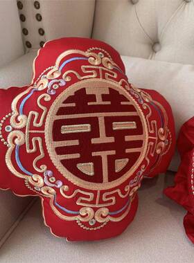 V5O大红婚庆6F76566SH小抱枕0支结长绒棉圆形子孙枕贵妃枕纯棉刺4