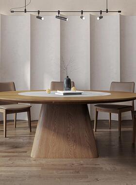 大圆餐桌家岩板实木胡桃色内盘嵌用转XLNK-636圆桌境中式跨大型圆