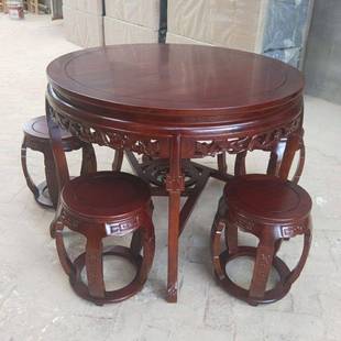 圆桌餐桌实木椅组合仿古中新式榆木大圆桌小WK467174户饭店酒老店