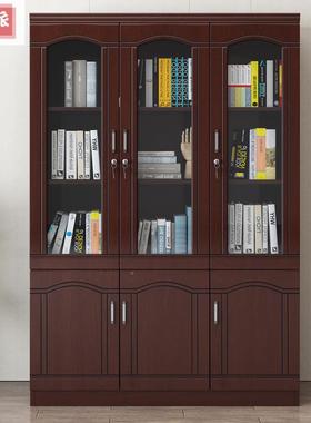 办公胡桃柜物书书架落地靠墙柜ZJC带玻璃储资料柜带锁收纳档案门