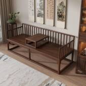 用新中式 实木户罗汉床小型客厅发床AST两罗汉床沙塌胡桃木色沙发