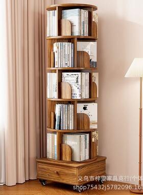 角旋转书架地置物架落家40606用客厅可移动简易储物柜生实木学转