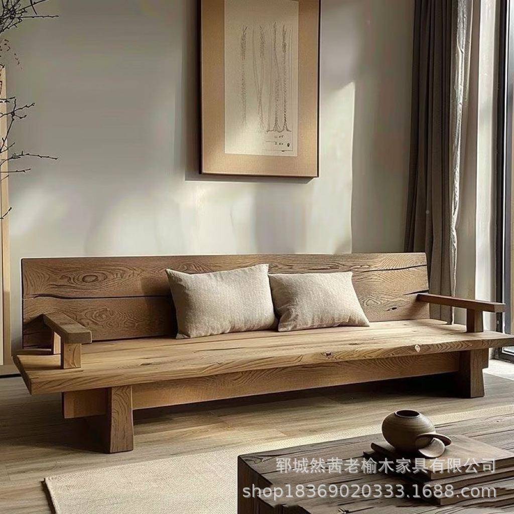 新中式老榆木沙发客厅小户型装床直排沙饰椅72982发罗汉实木待客