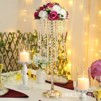 水晶插花台支25124架念,金色花架烛用于家庭派对结婚纪装日饰