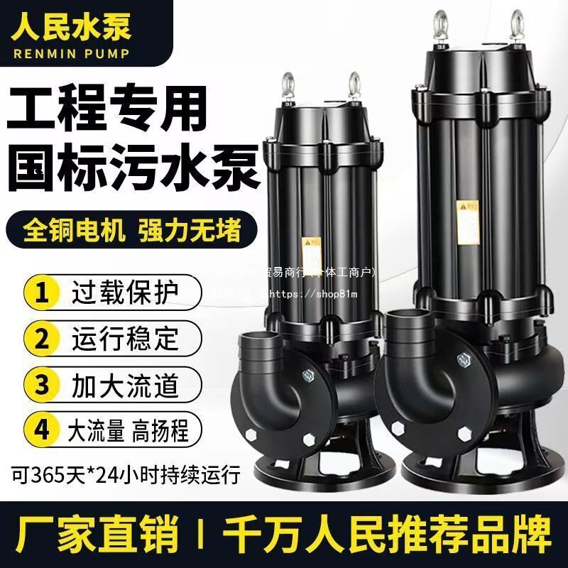 人民国标污水泵潜水排污泵380v三相抽粪泥浆3kw5.5千瓦7.5kw11kw