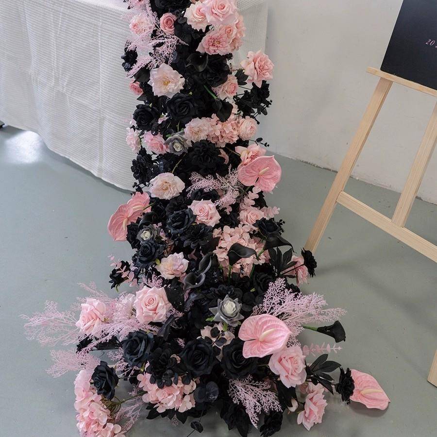 婚庆黑色粉色排新品仿真束装饰布置套装仿粉黑色长长花真花玫瑰花