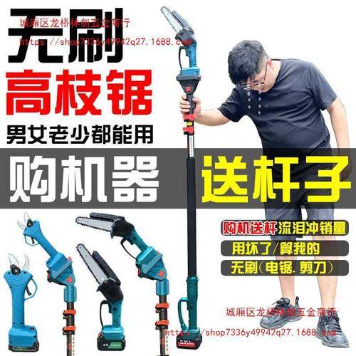VZW锂电高枝锯家用伸缩高电锯电加动修枝剪树枝木园林果树空伐锯