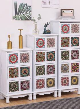 美式实DG98305木室多层彩绘抽屉式斗柜纳收柜柜客厅储物柜阳台置