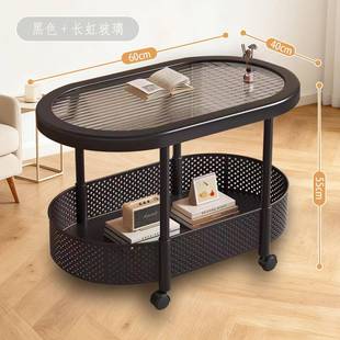 移动茶几小型奶油椭圆桌ICK玻小璃客厅家用户沙发卧室简约小推车