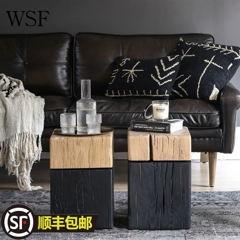 实木个性边几客厅坐凳原木小茶几卧室民宿床头柜现代简约角几