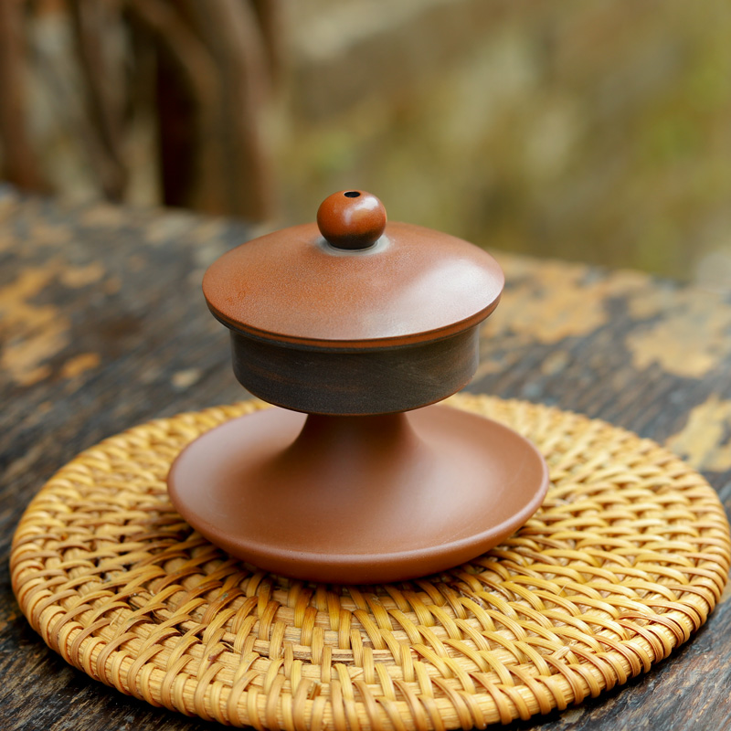 周宇蛟广西钦州坭兴陶 盖置 全手工泡茶器具非紫砂建水紫陶