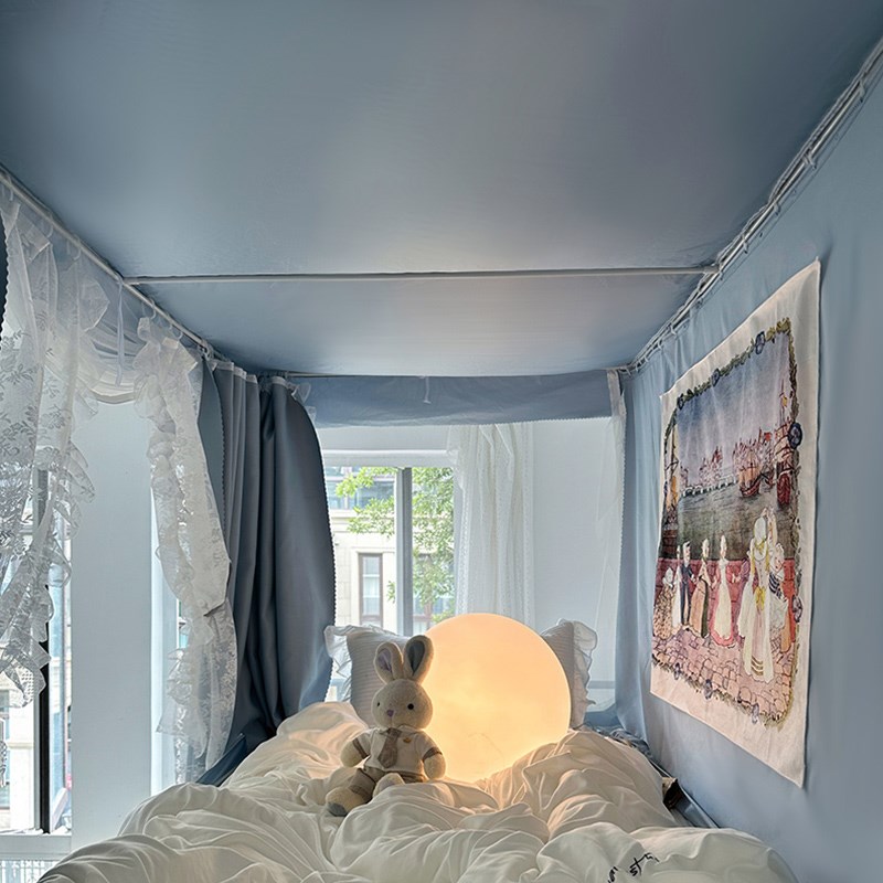 类无涂层强遮光大学生三开门宿舍蚊帐床帘一体式床幔支架上下铺