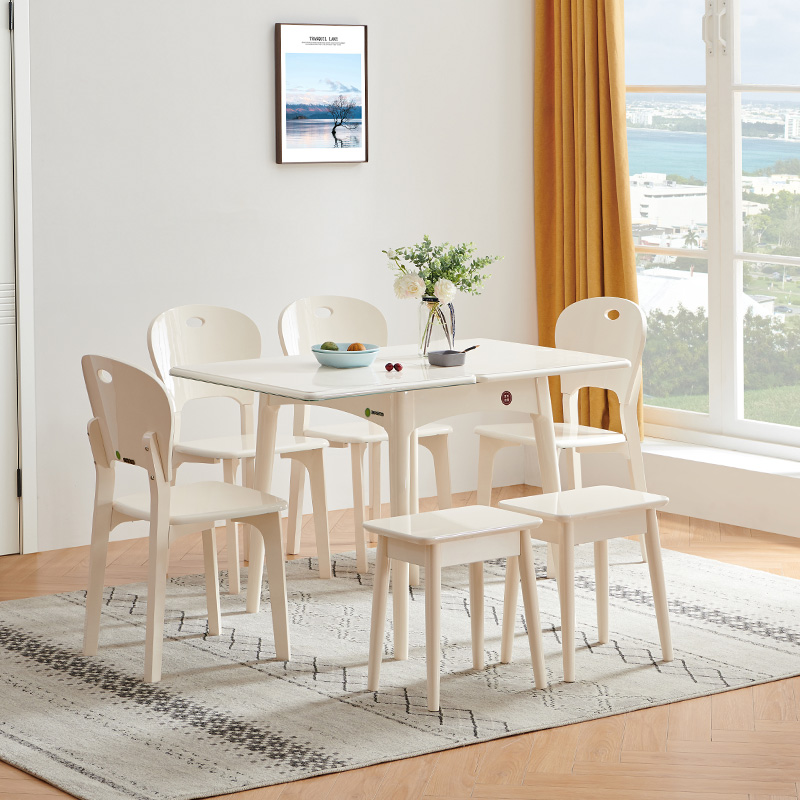 亮光岩板小户型餐桌椅折叠可伸缩实木白桌子家用省空间多功能