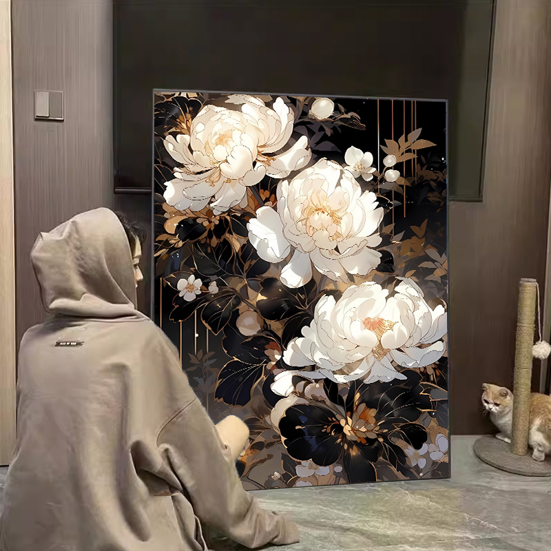 数字油画diy2024新款填色牡丹花卉解闷手工手绘丙烯填充油彩画画