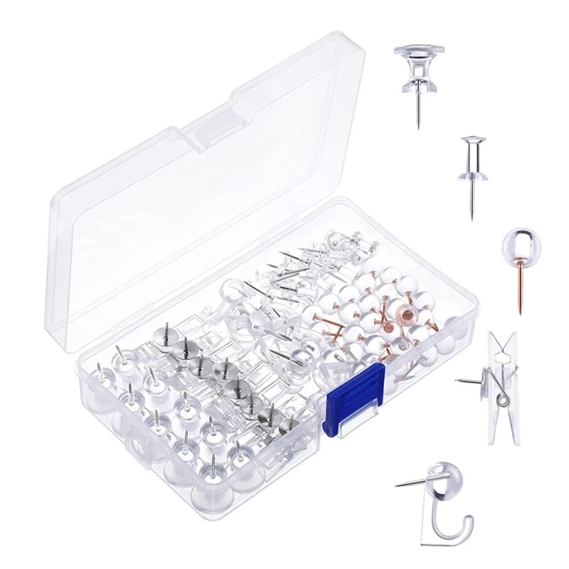 120枚/盒 5款透明创意图钉夹子套装组合装饰软木板地图照片大头钉