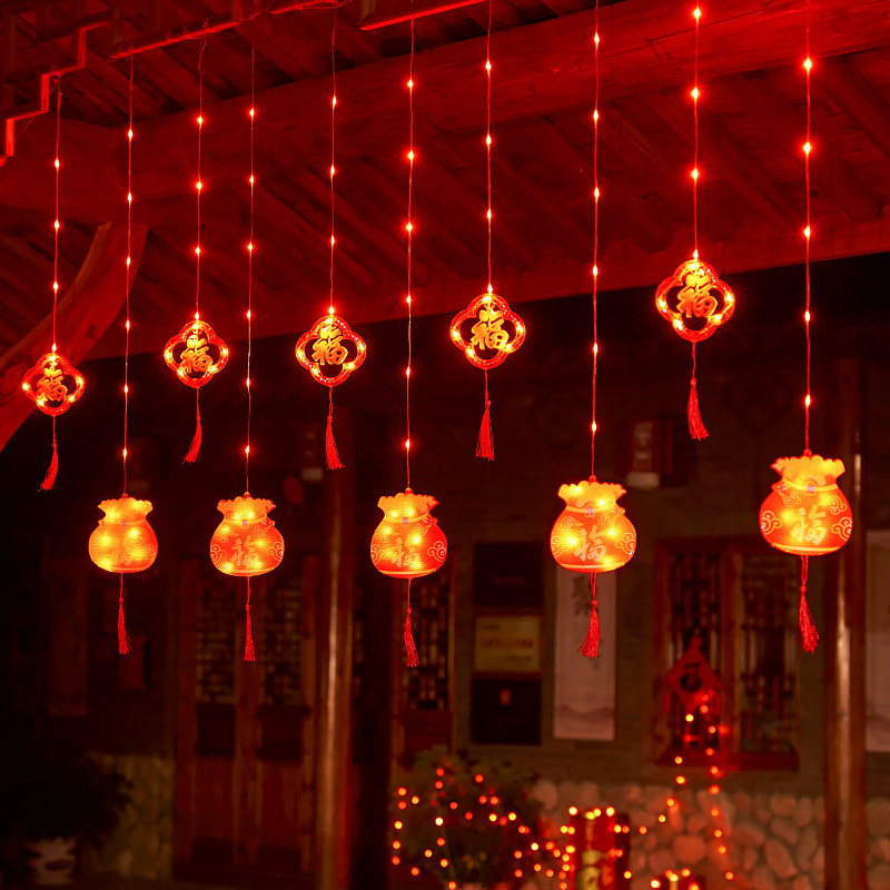 2023新年红灯笼装饰灯家用过年福字挂饰春节彩灯串灯闪灯满天星灯
