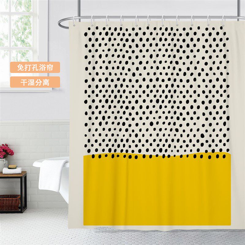中世纪现代复古纯色抽象防水加厚浴帘防霉厕所防霉窗帘隔断洗澡帘