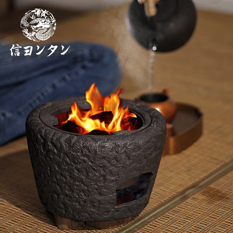 信龙堂炭烧石头纹铸铁炭炉围炉煮茶碳烧出游烧烤风炉火钵功夫茶具
