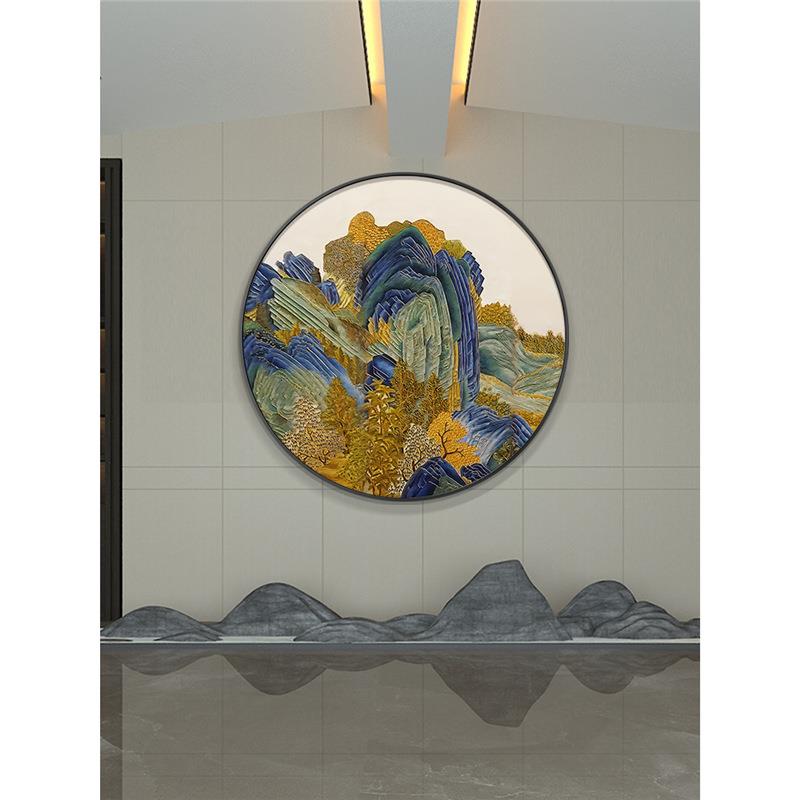 新中式玄关走廊过道装饰画圆形靠山高端客厅别墅背景餐厅壁画挂画