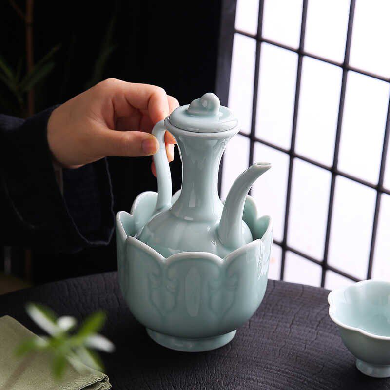 仿宋点茶小号天青手执壶温酒壶中式宋代陶瓷复古茶壶茶具茶洗水盂