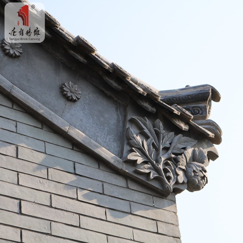 唐语博风头四合院古建青砖老砖雕仿古浮雕画中式影壁墙照壁装饰