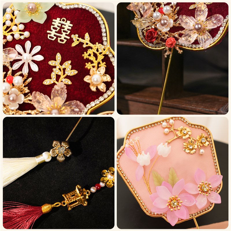 结婚新娘团扇古风中式秀禾扇子高级出嫁接亲伴娘婚礼晨袍拍照道具