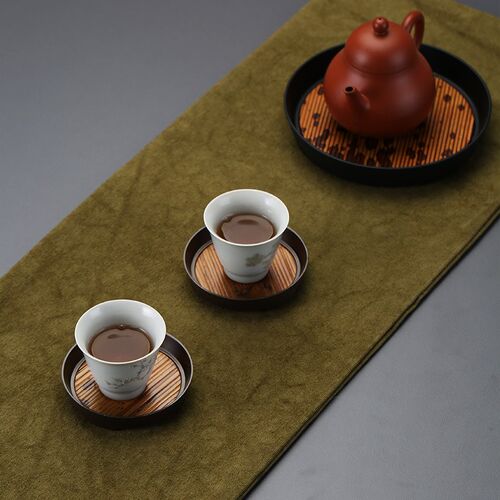 中式复古手工湘妃竹杯垫梅花茶托盏托锡隔热垫功夫茶具茶道零配件