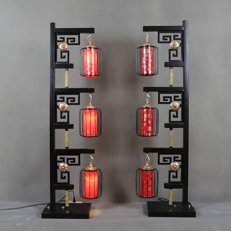 新款婚庆道具汉唐铁艺三联灯笼路引中式婚礼路引舞台布置装饰摆件